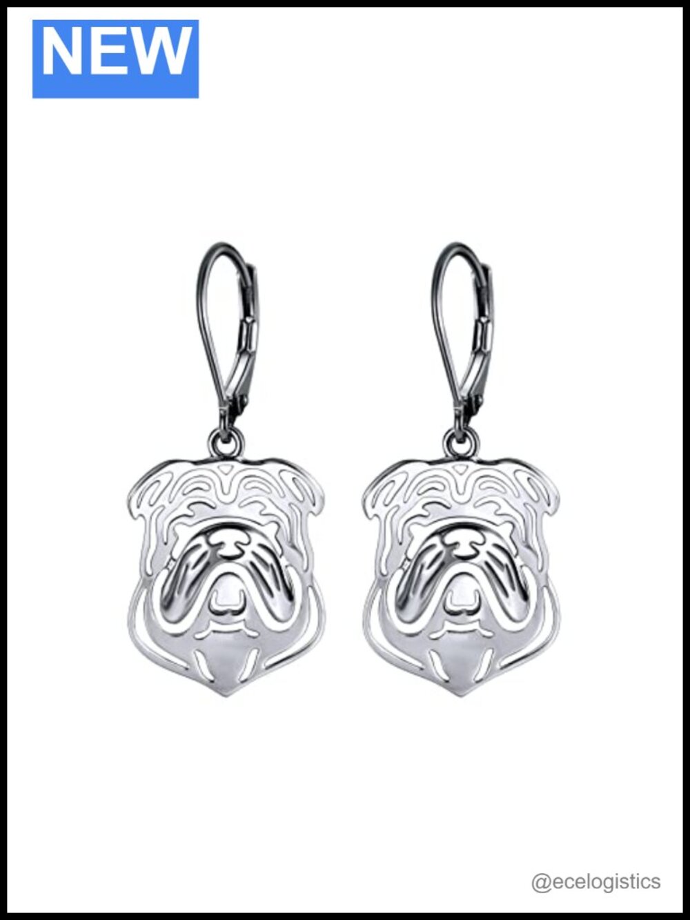 Sterling Silver Bulldog Drop Dangle Earrings